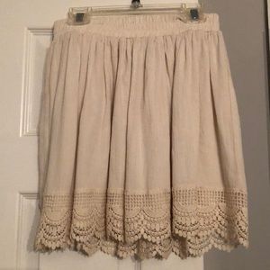 Off-White/Cream Mini Skirt with Lacey Hem